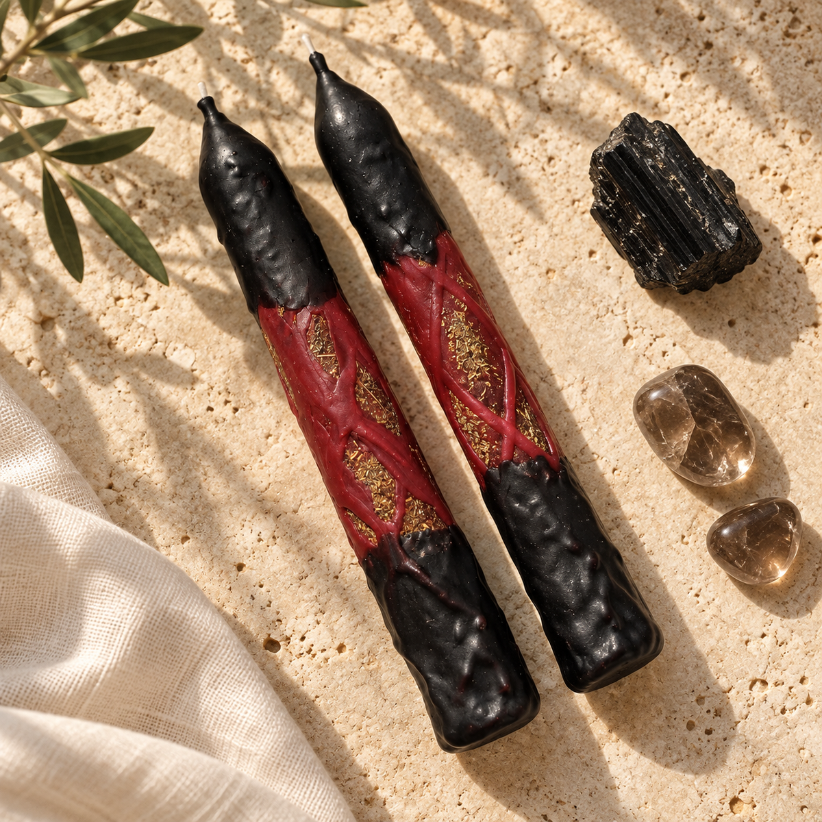Fiery Wall Protection Candle & Jet Crystal Set