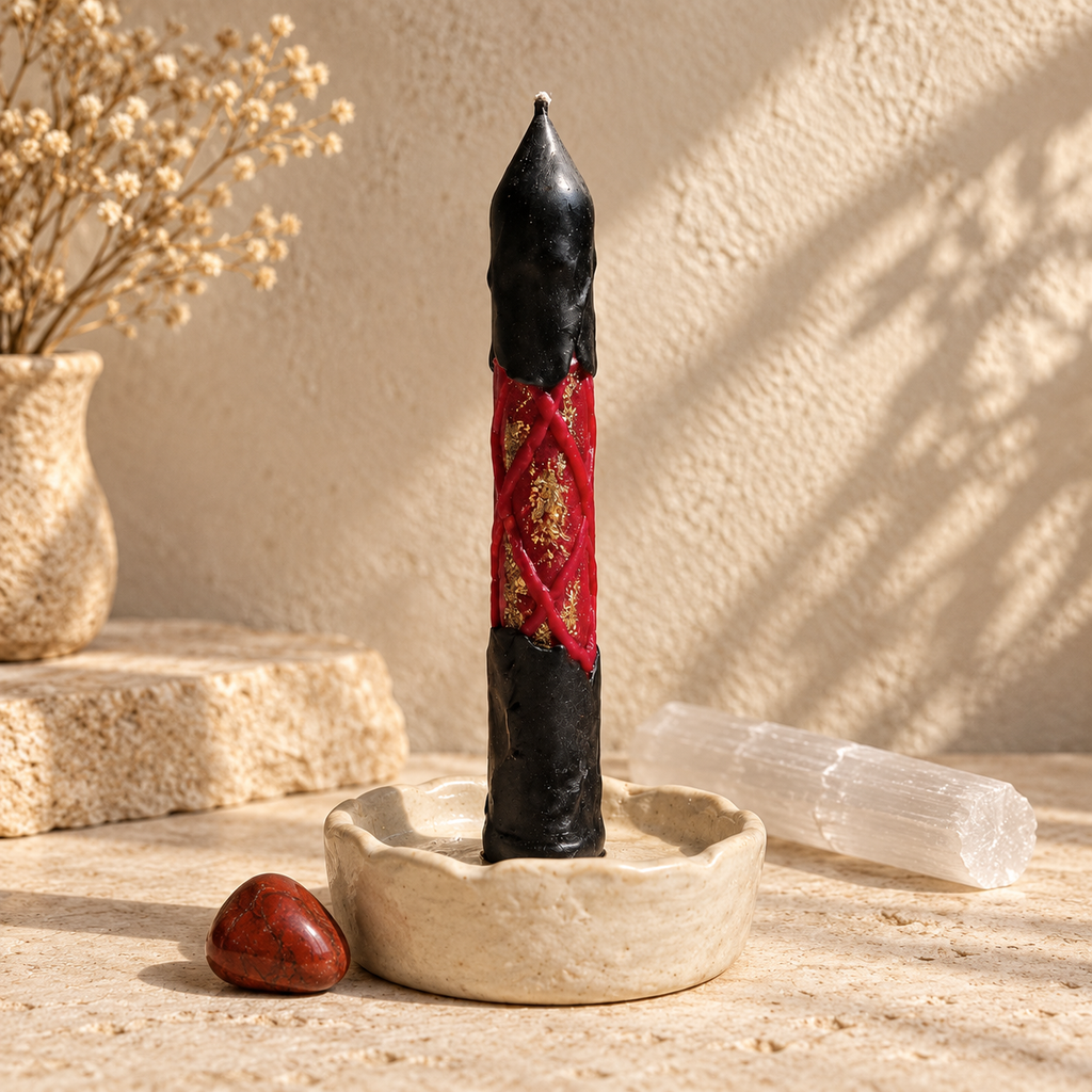 Fiery Wall Protection Candle & Jet Crystal Set