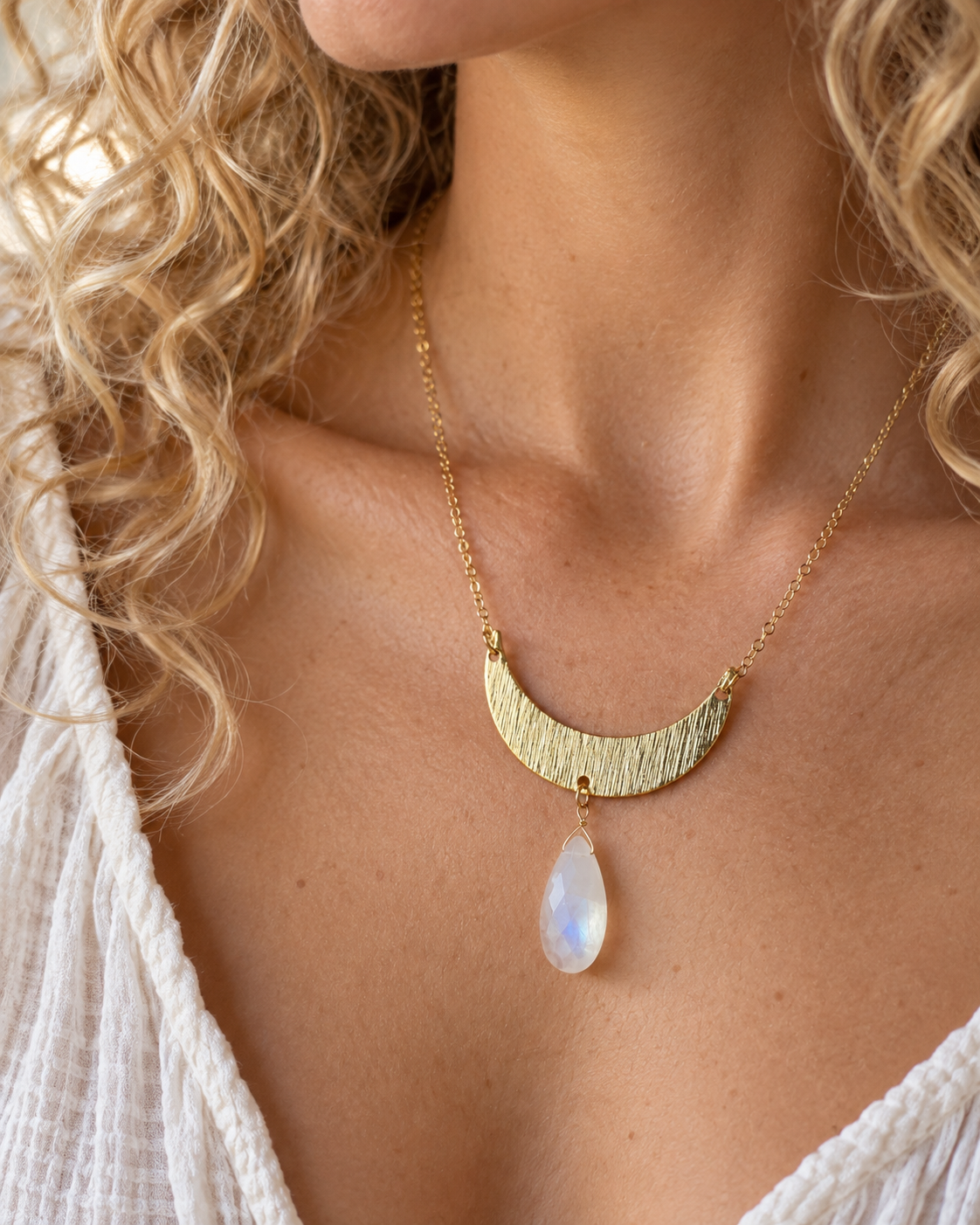 Crescent Moon Moonstone Necklace