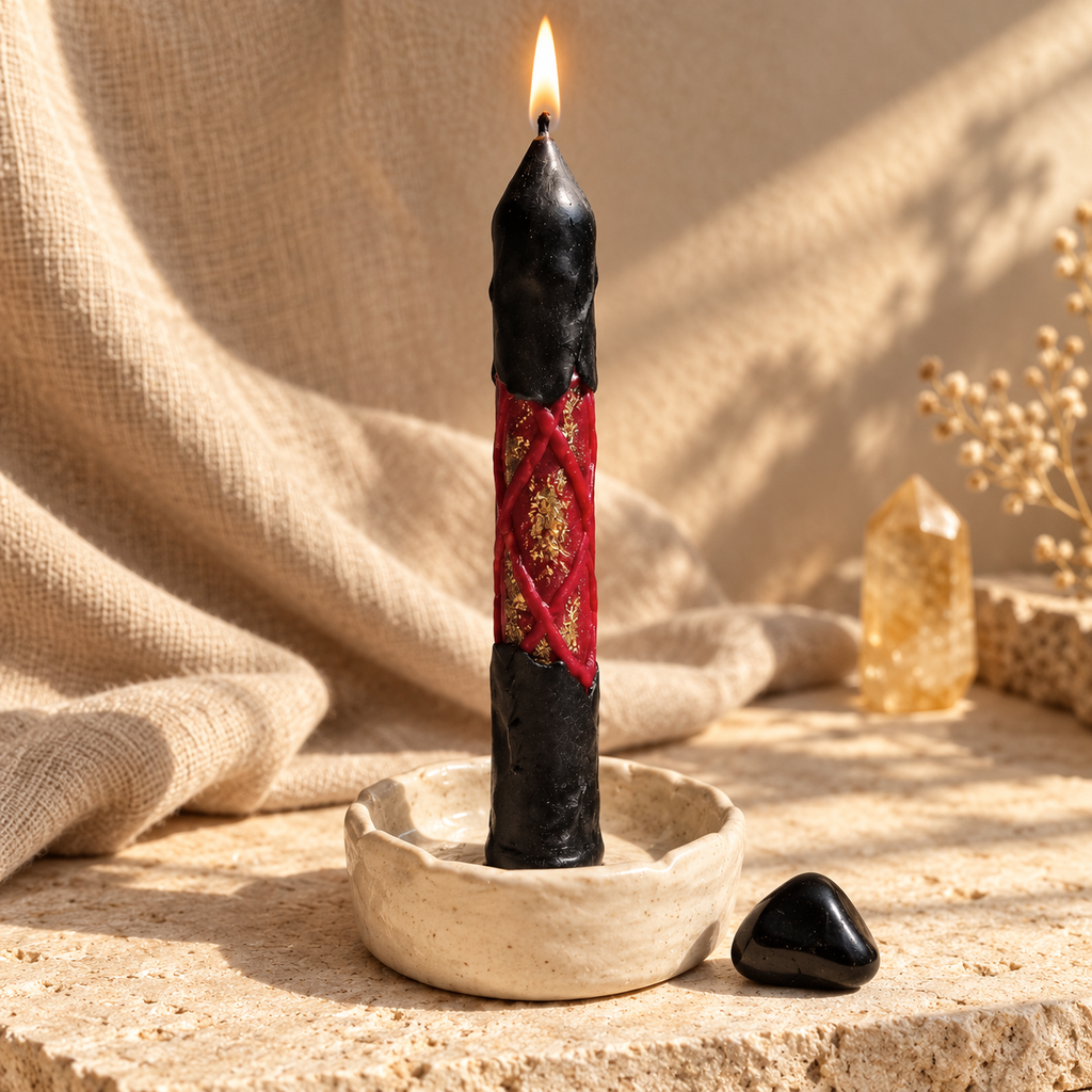 Fiery Wall Protection Candle & Jet Crystal Set