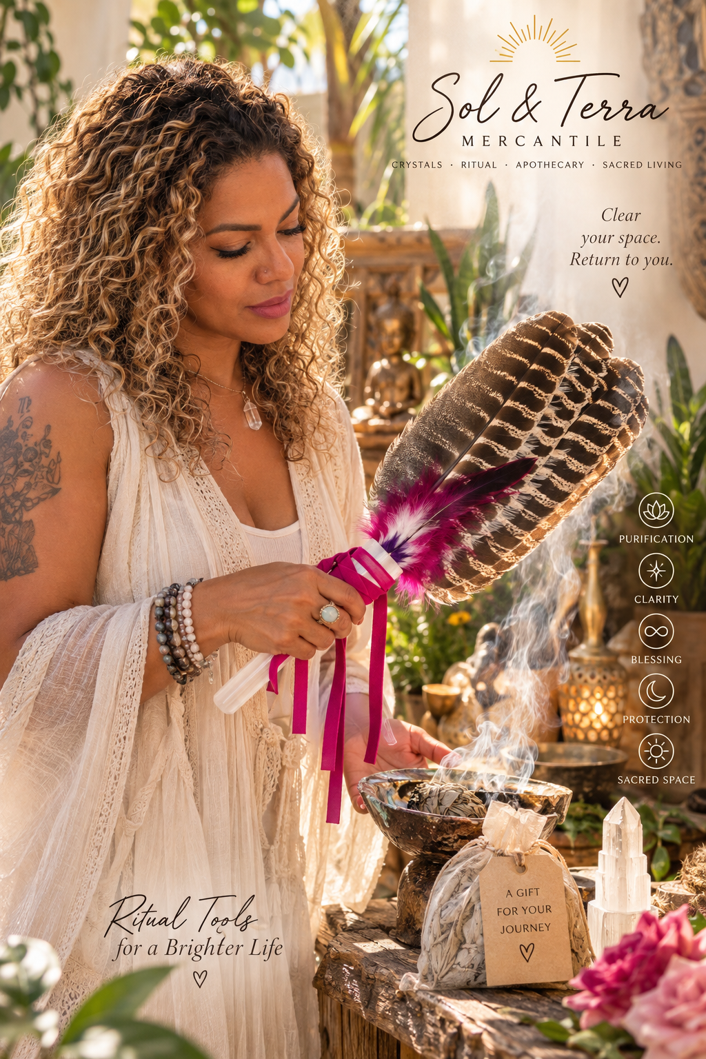 Selenite Ceremonial Clearing Fan