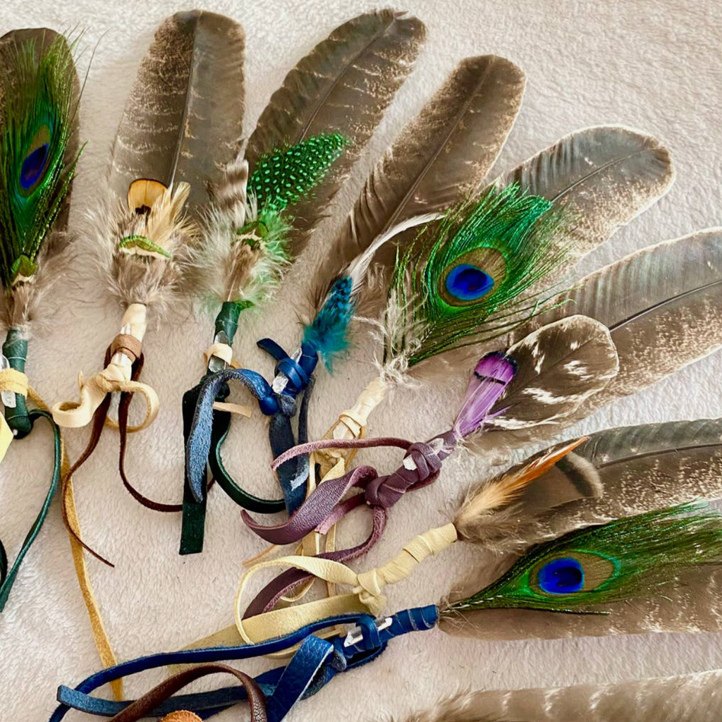 Small Spirit Feather Smudging Fan with Quartz Crystal