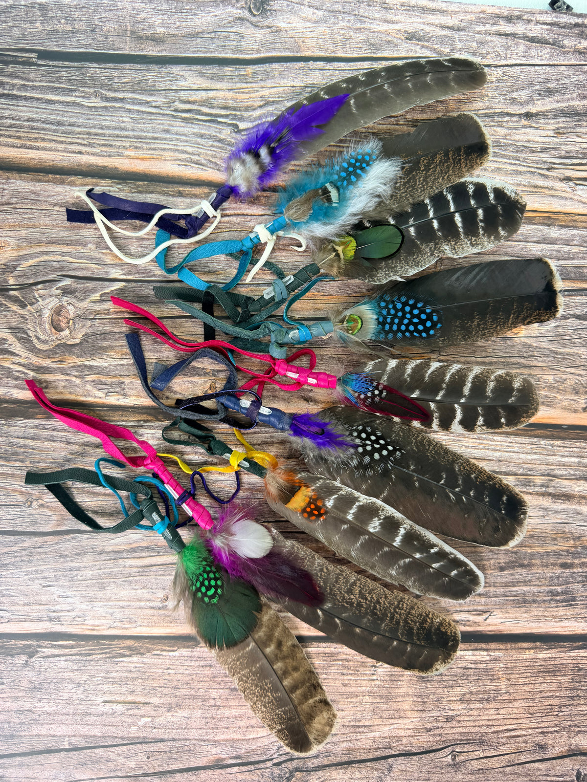 Small Spirit Feather Smudging Fan with Quartz Crystal