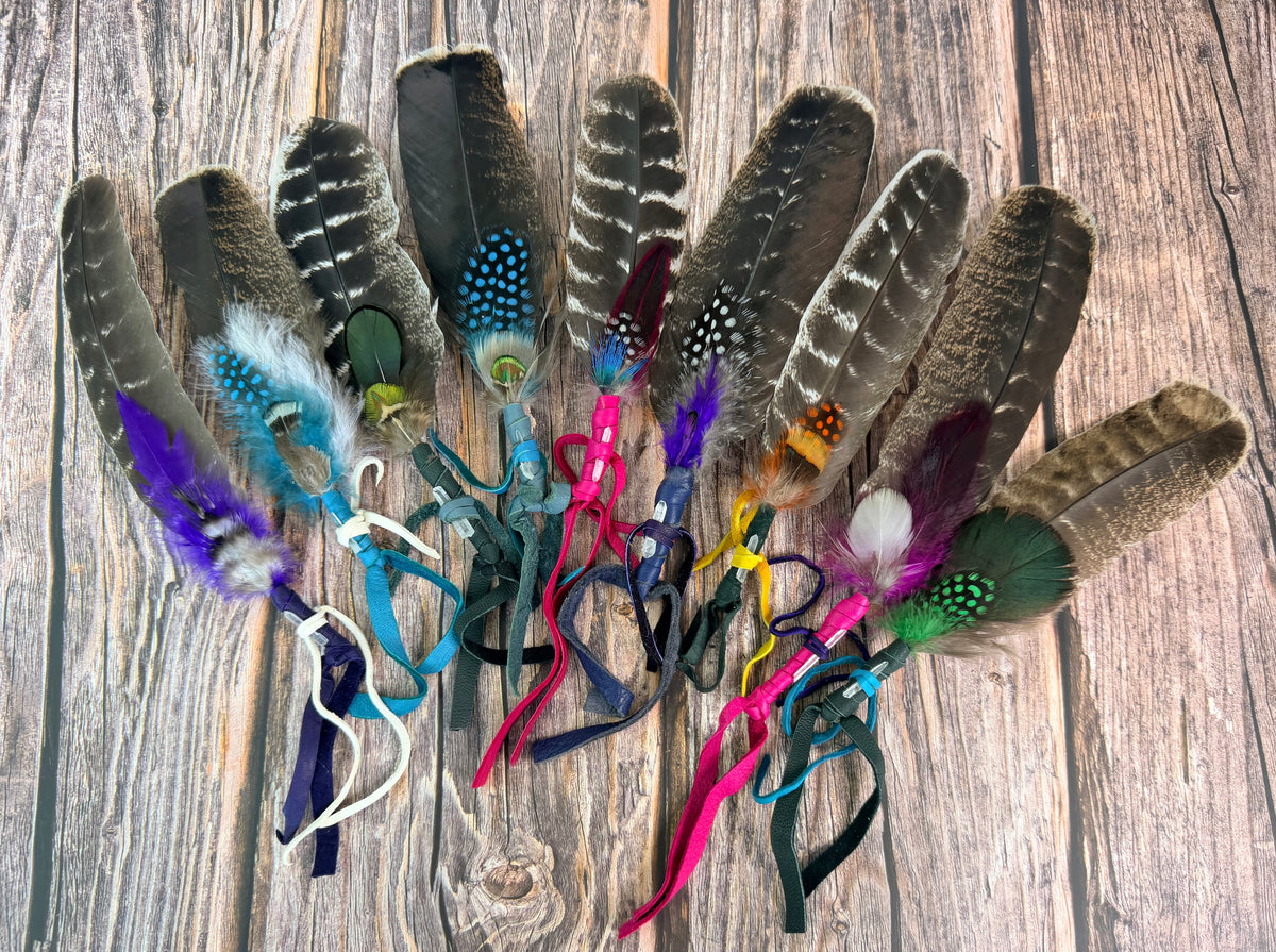 Small Spirit Feather Smudging Fan with Quartz Crystal