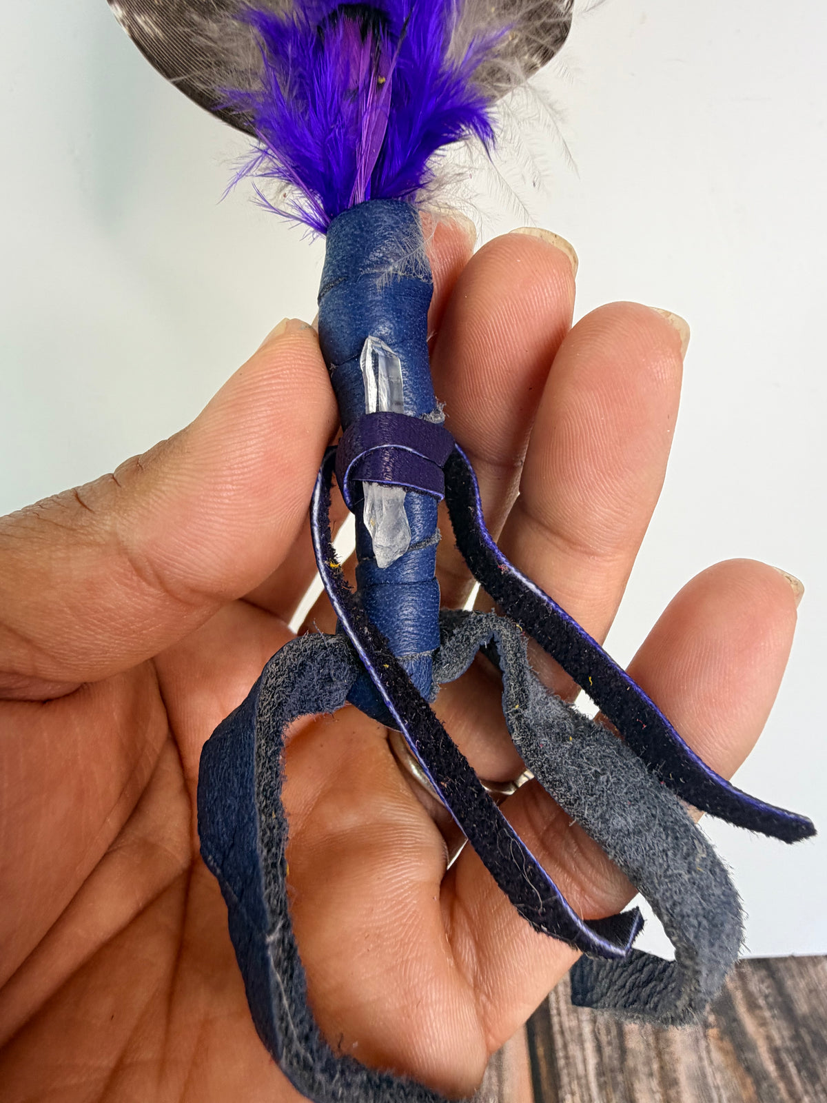 Small Spirit Feather Smudging Fan with Quartz Crystal