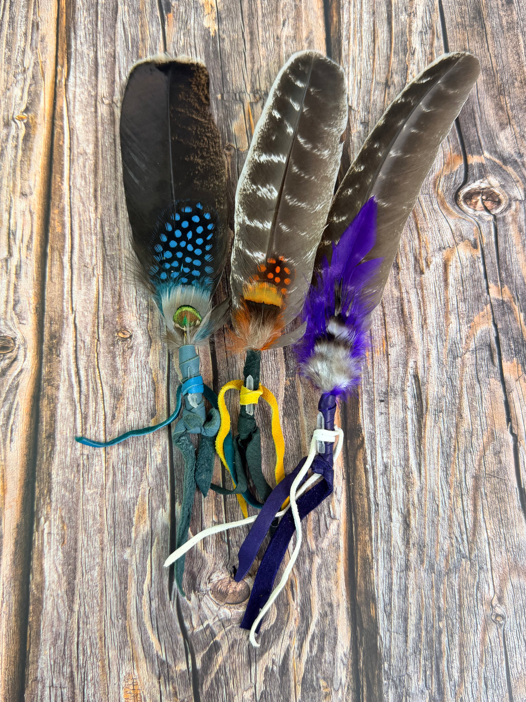 Small Spirit Feather Smudging Fan with Quartz Crystal