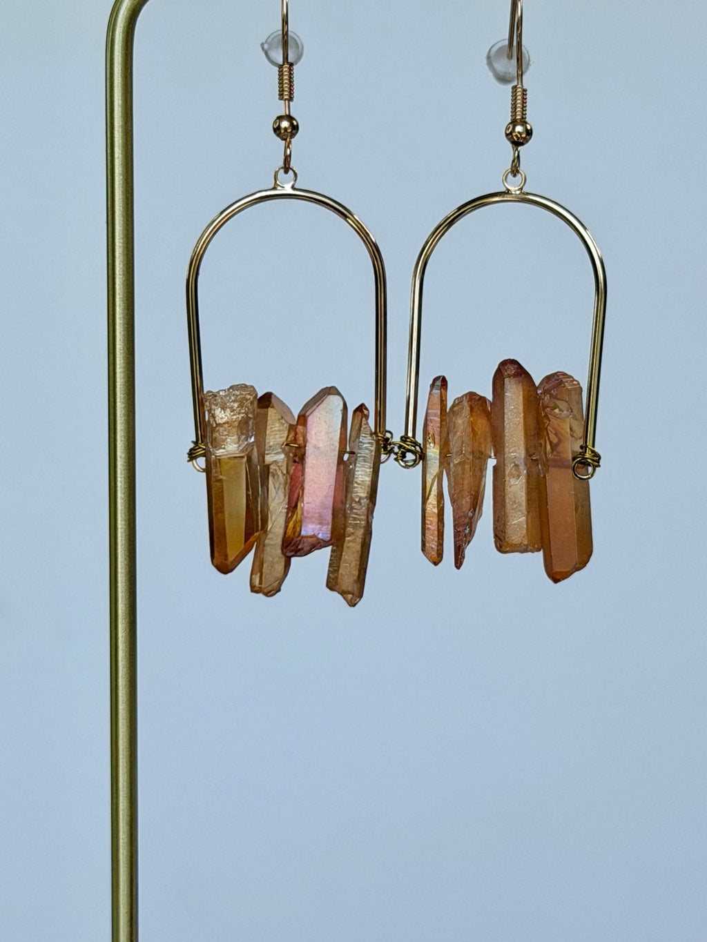 Actual pair of tangerine angel aura crystal earrings