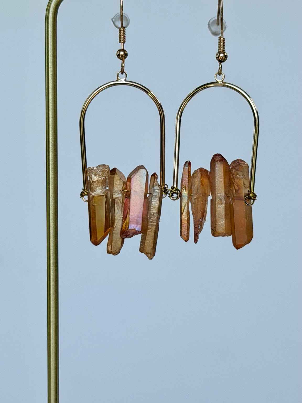 Actual pair of tangerine angel aura crystal earrings